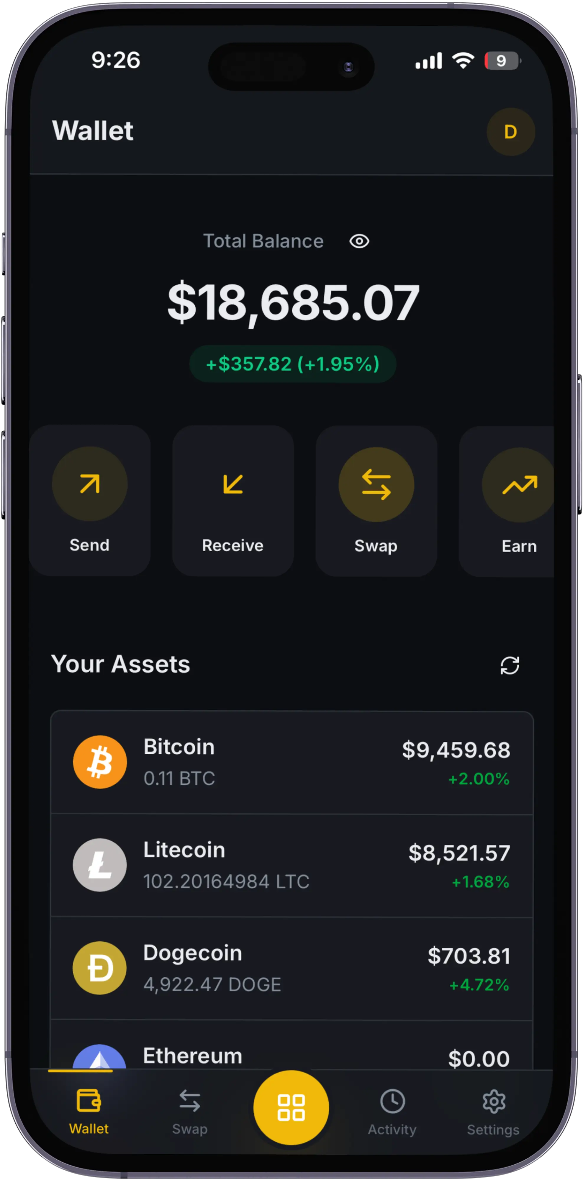 Crypto Wallet app interface